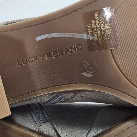 Lucky Brand Gray Leather Kasima Peep Toe Block Heel Booties 8M - Picture 10 of 14